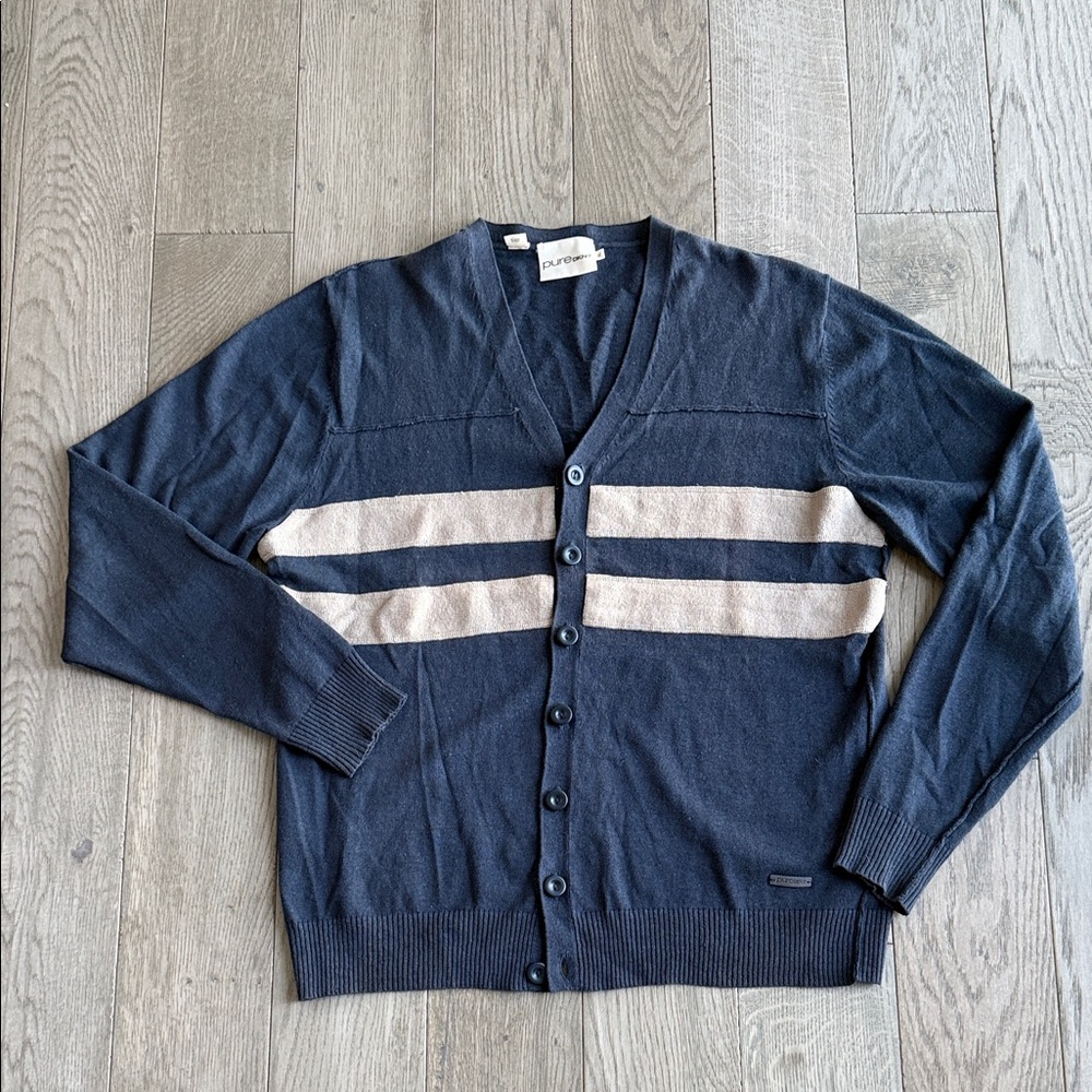DKNY Linen Blend Cardigan in Navy and Cream